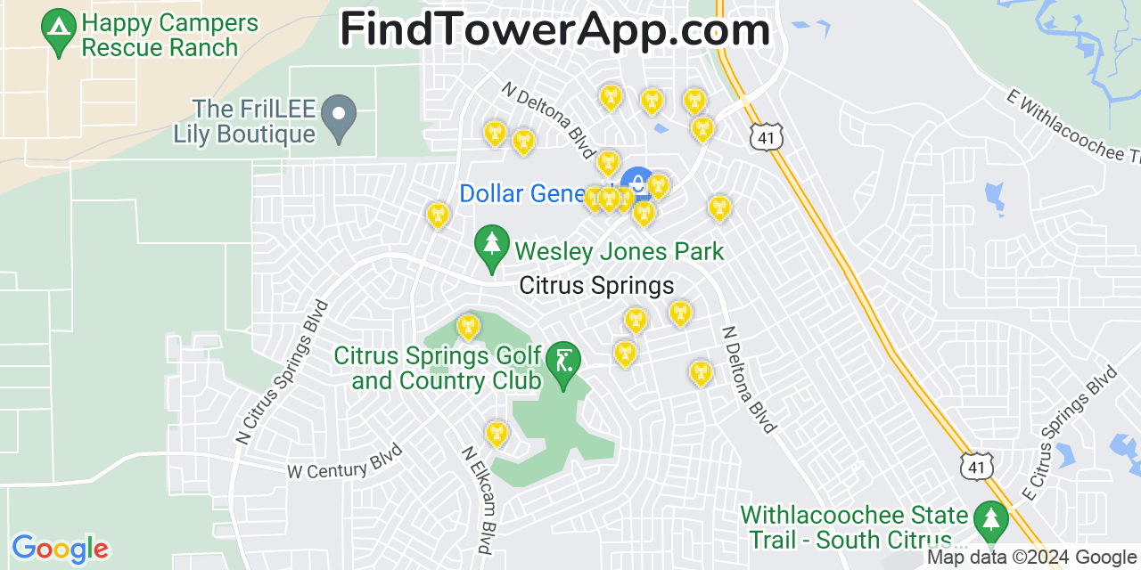 AT&T 4G/5G cell tower coverage map Citrus Springs, Florida
