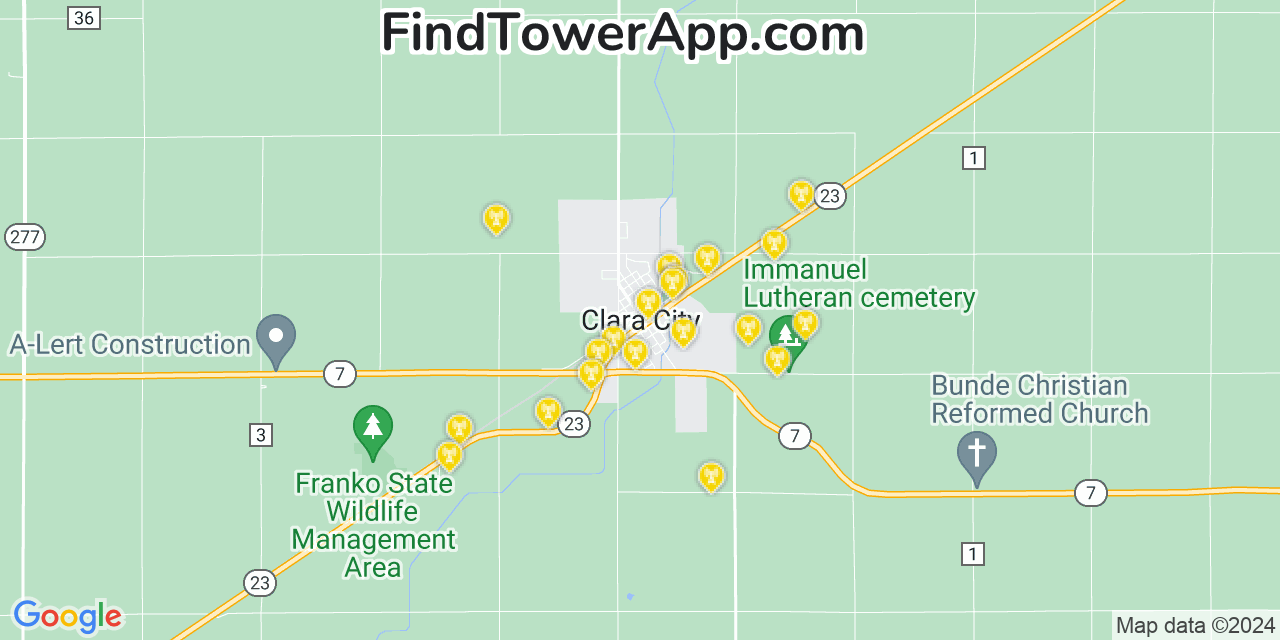AT&T 4G/5G cell tower coverage map Clara City, Minnesota