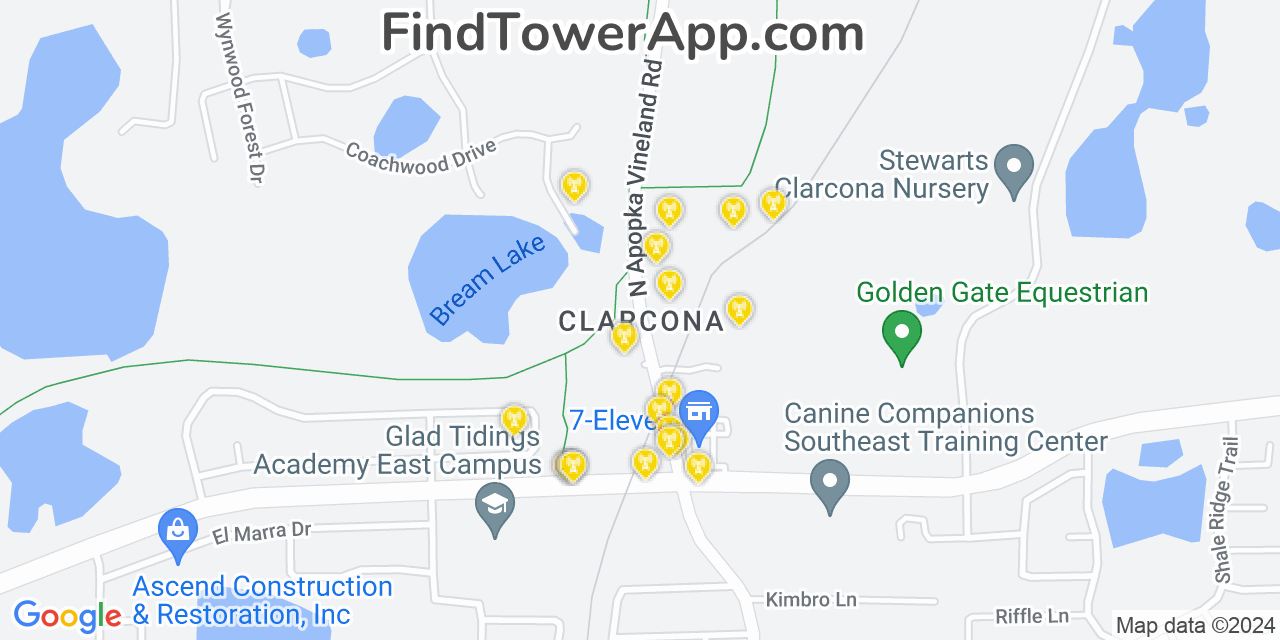 AT&T 4G/5G cell tower coverage map Clarcona, Florida