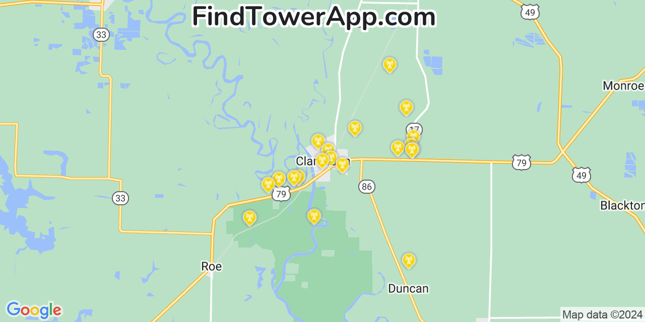 AT&T 4G/5G cell tower coverage map Clarendon, Arkansas