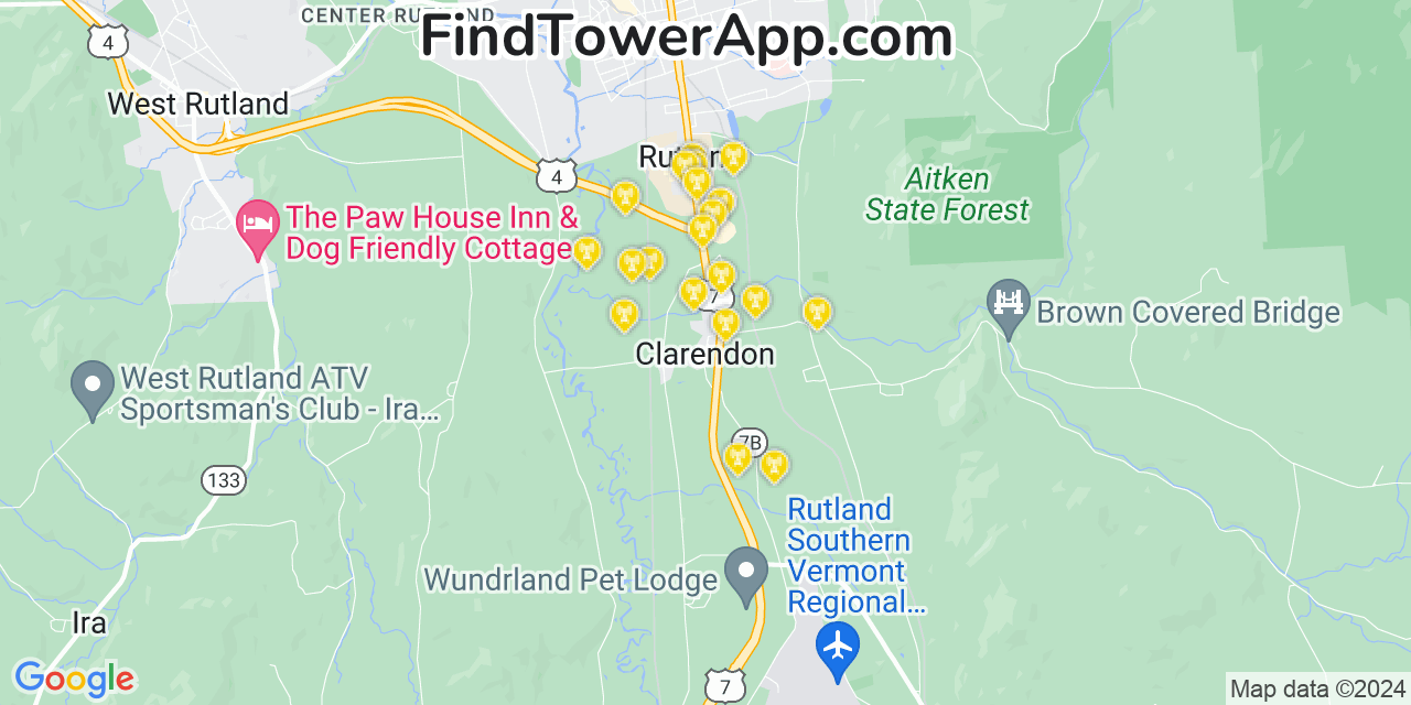 AT&T 4G/5G cell tower coverage map Clarendon, Vermont