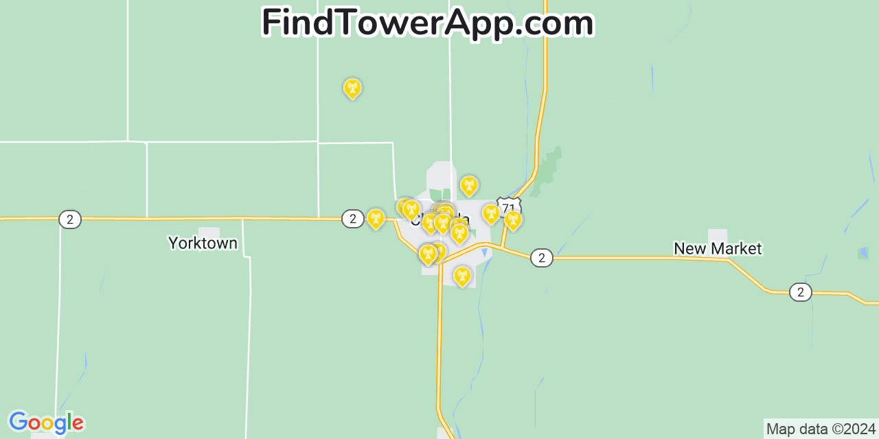 AT&T 4G/5G cell tower coverage map Clarinda, Iowa