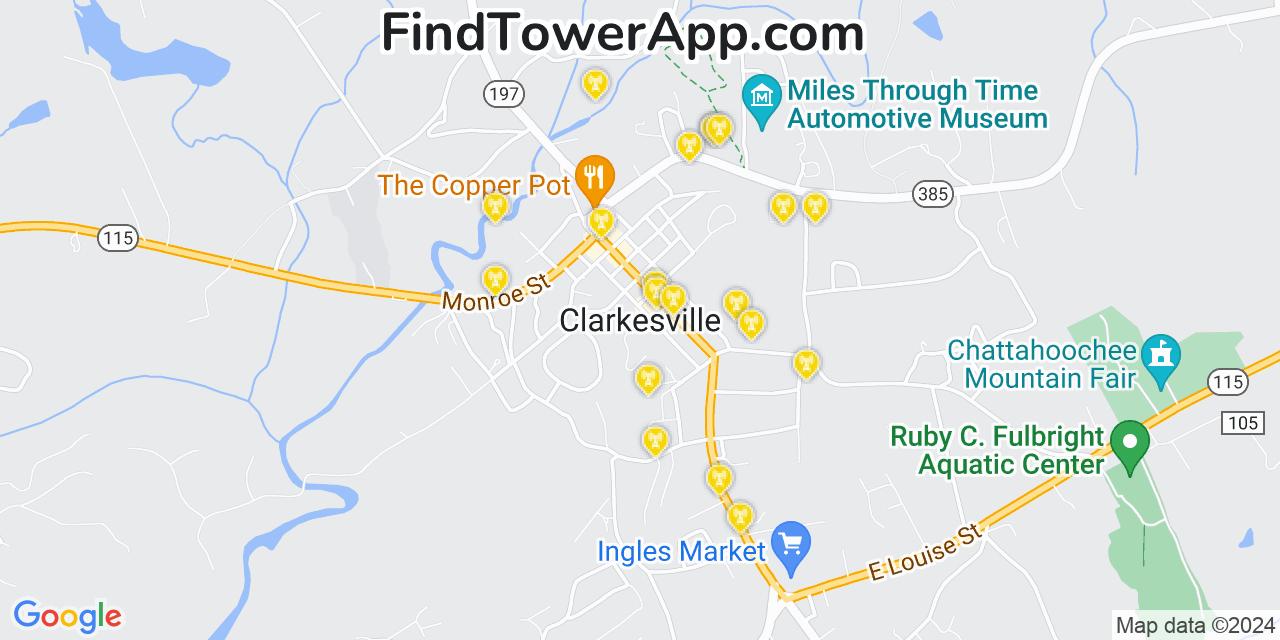 AT&T 4G/5G cell tower coverage map Clarkesville, Georgia