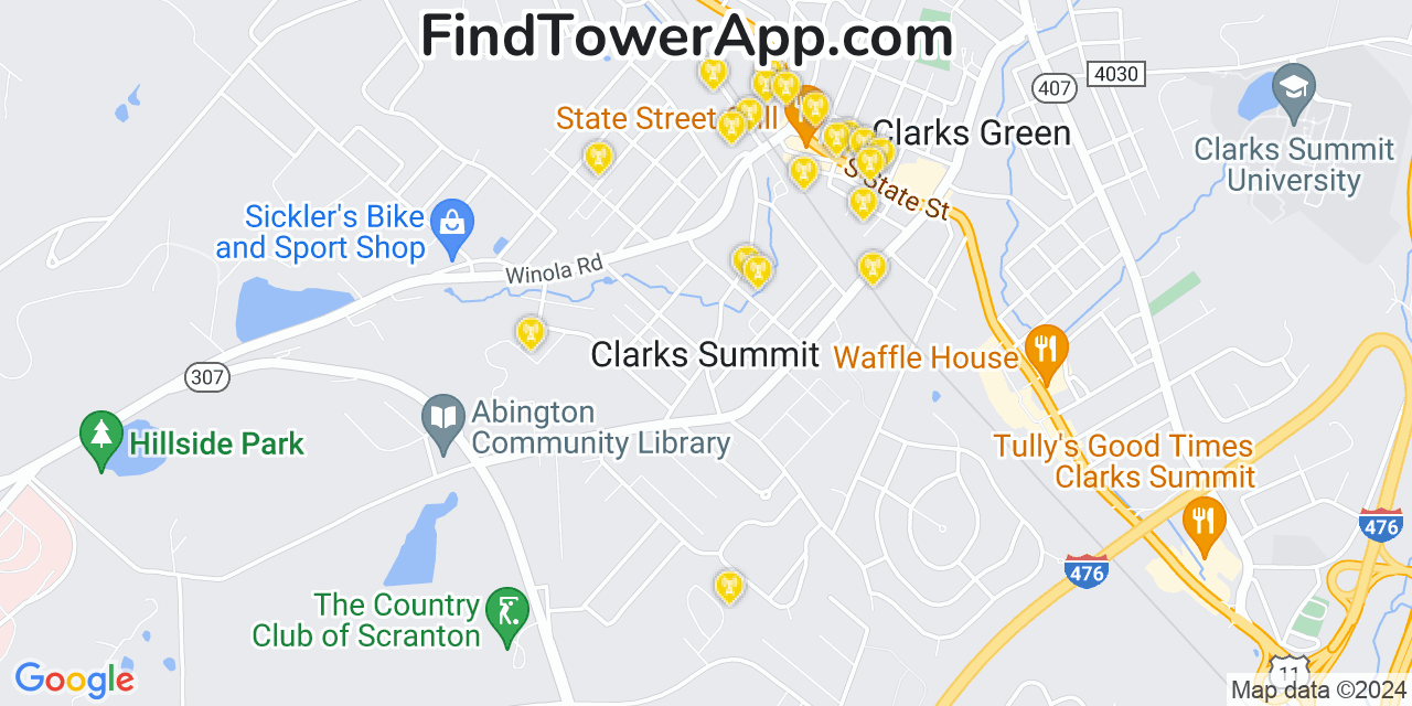 AT&T 4G/5G cell tower coverage map Clarks Summit, Pennsylvania