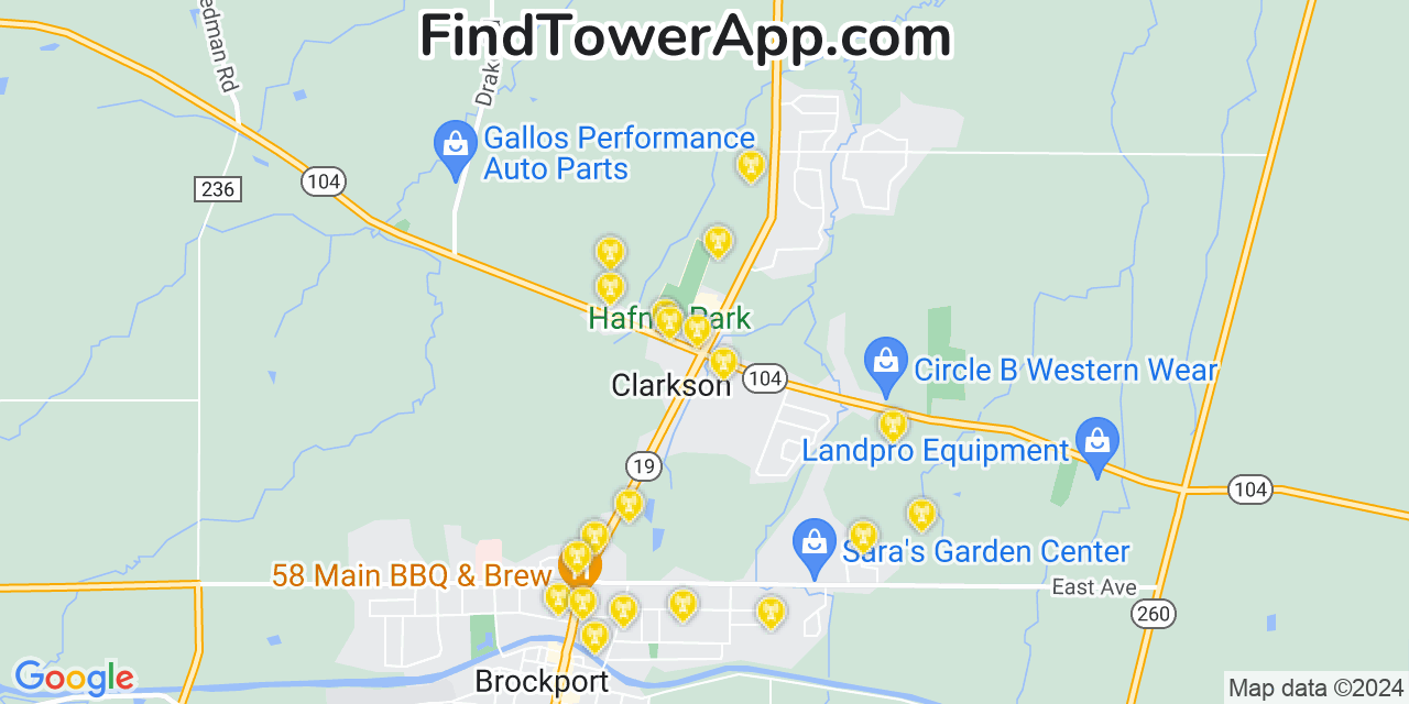 AT&T 4G/5G cell tower coverage map Clarkson, New York