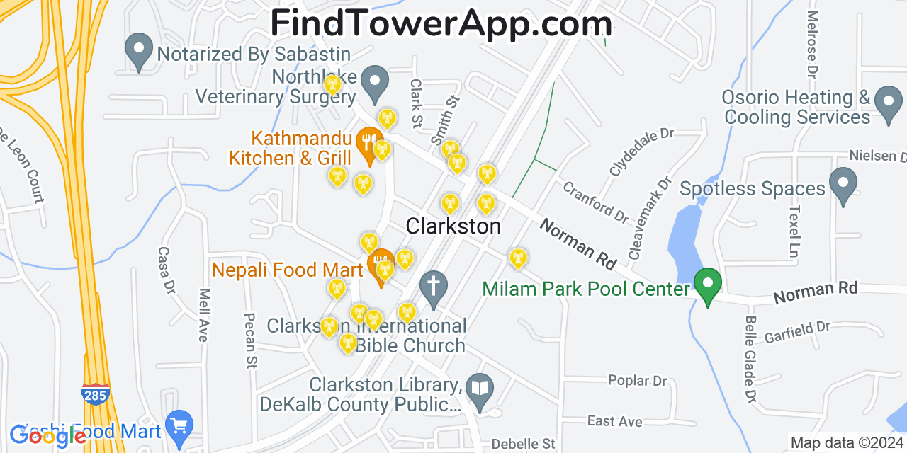 AT&T 4G/5G cell tower coverage map Clarkston, Georgia