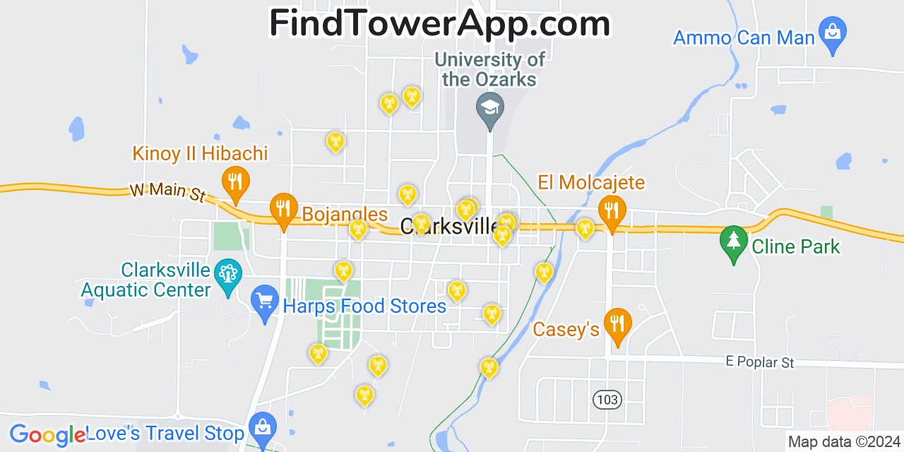 AT&T 4G/5G cell tower coverage map Clarksville, Arkansas