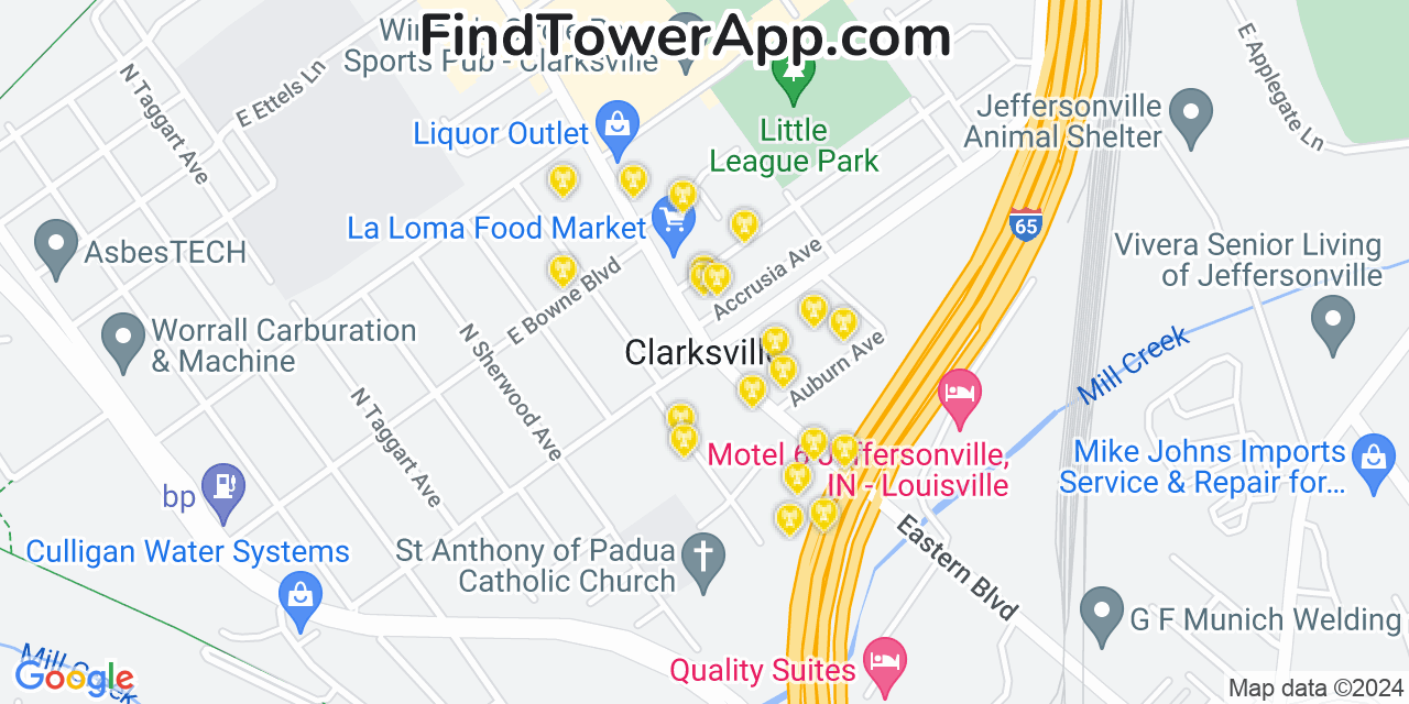 AT&T 4G/5G cell tower coverage map Clarksville, Indiana