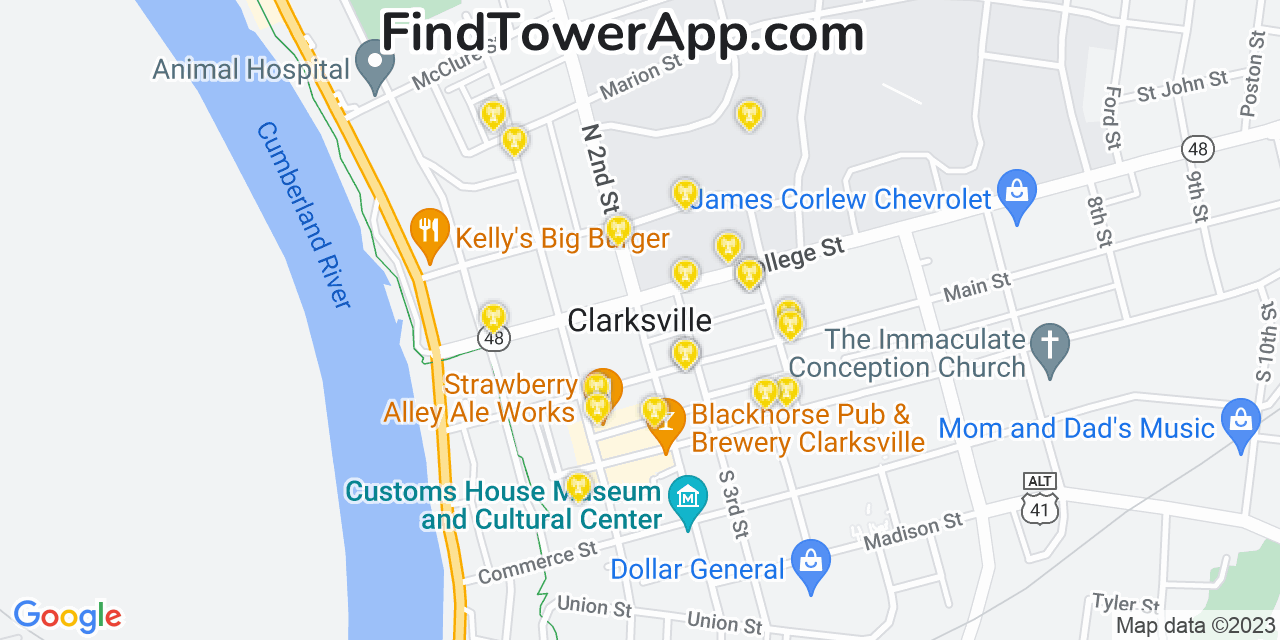 T-Mobile 4G/5G cell tower coverage map Clarksville, Tennessee