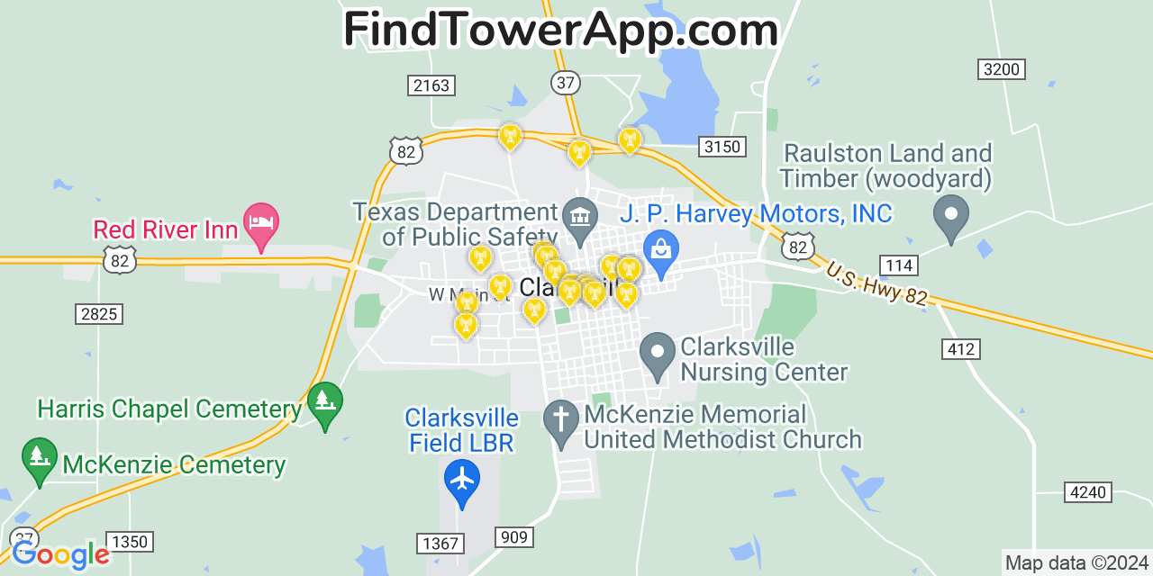 T-Mobile 4G/5G cell tower coverage map Clarksville, Texas