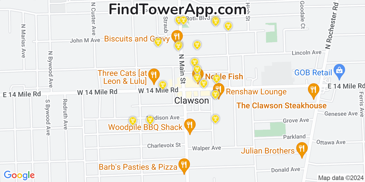 Verizon 4G/5G cell tower coverage map Clawson, Michigan