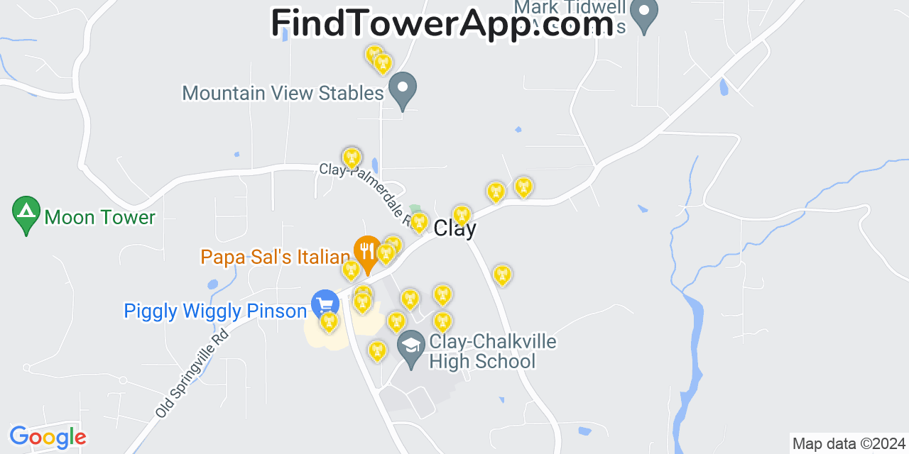 AT&T 4G/5G cell tower coverage map Clay, Alabama
