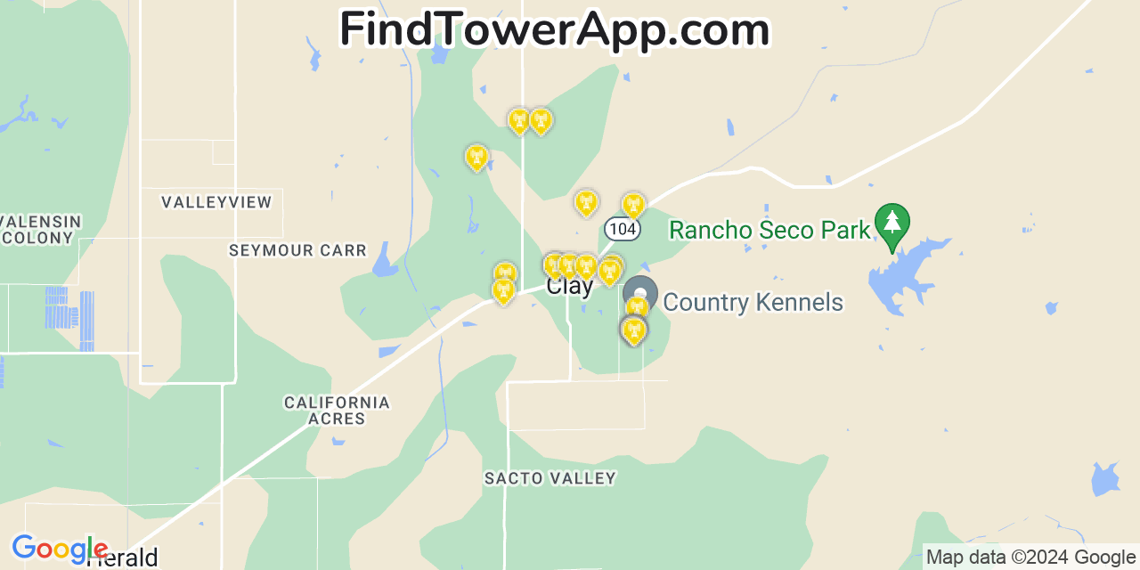 AT&T 4G/5G cell tower coverage map Clay, California