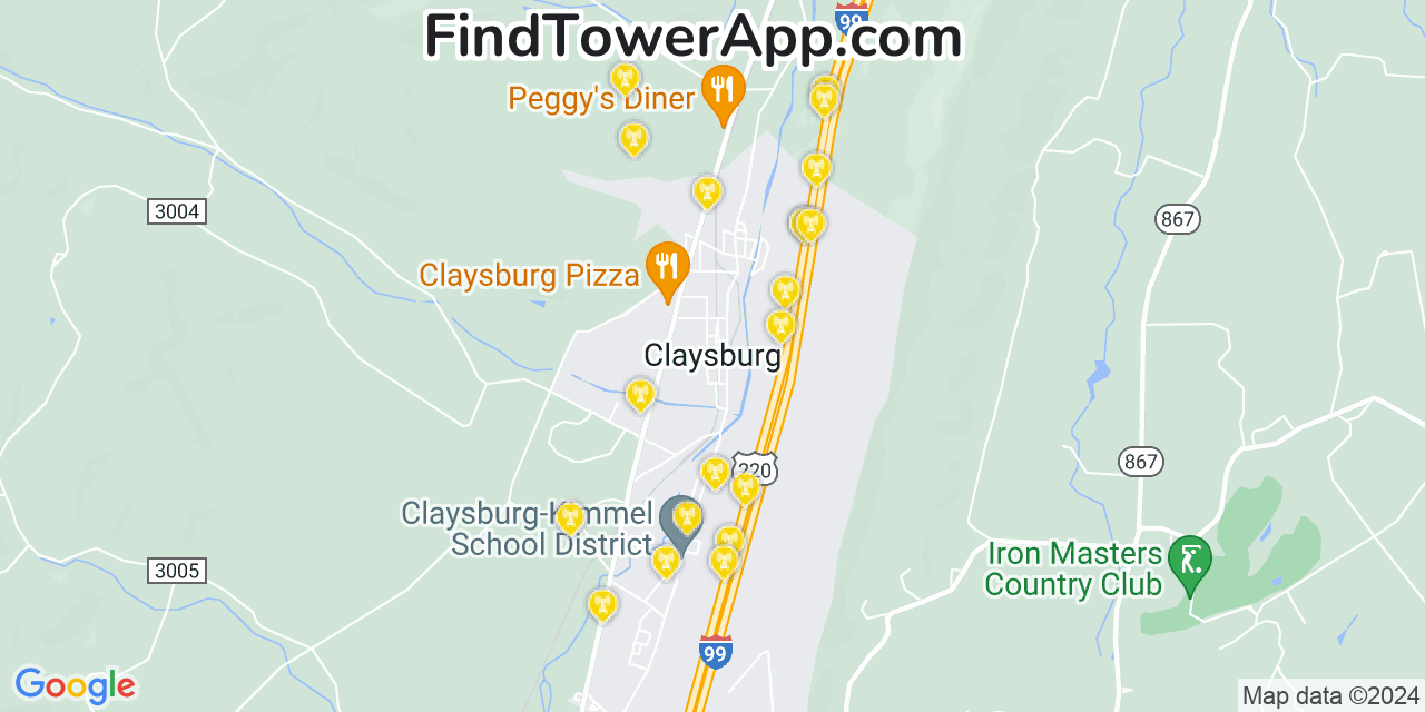 T-Mobile 4G/5G cell tower coverage map Claysburg, Pennsylvania