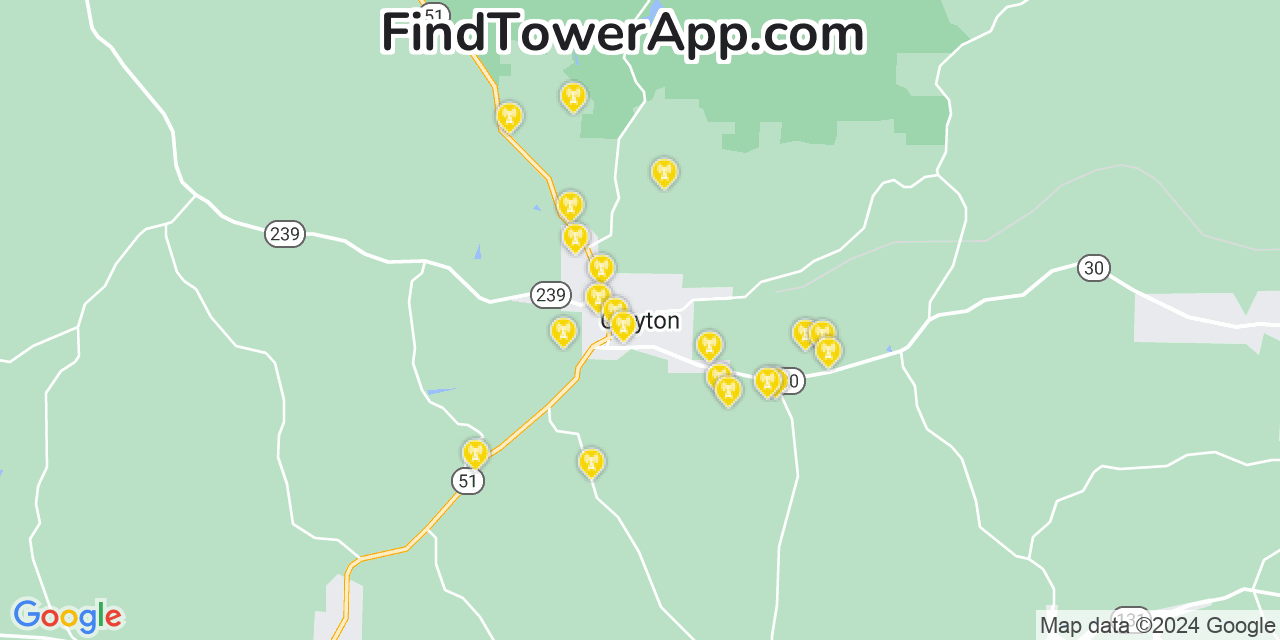 AT&T 4G/5G cell tower coverage map Clayton, Alabama