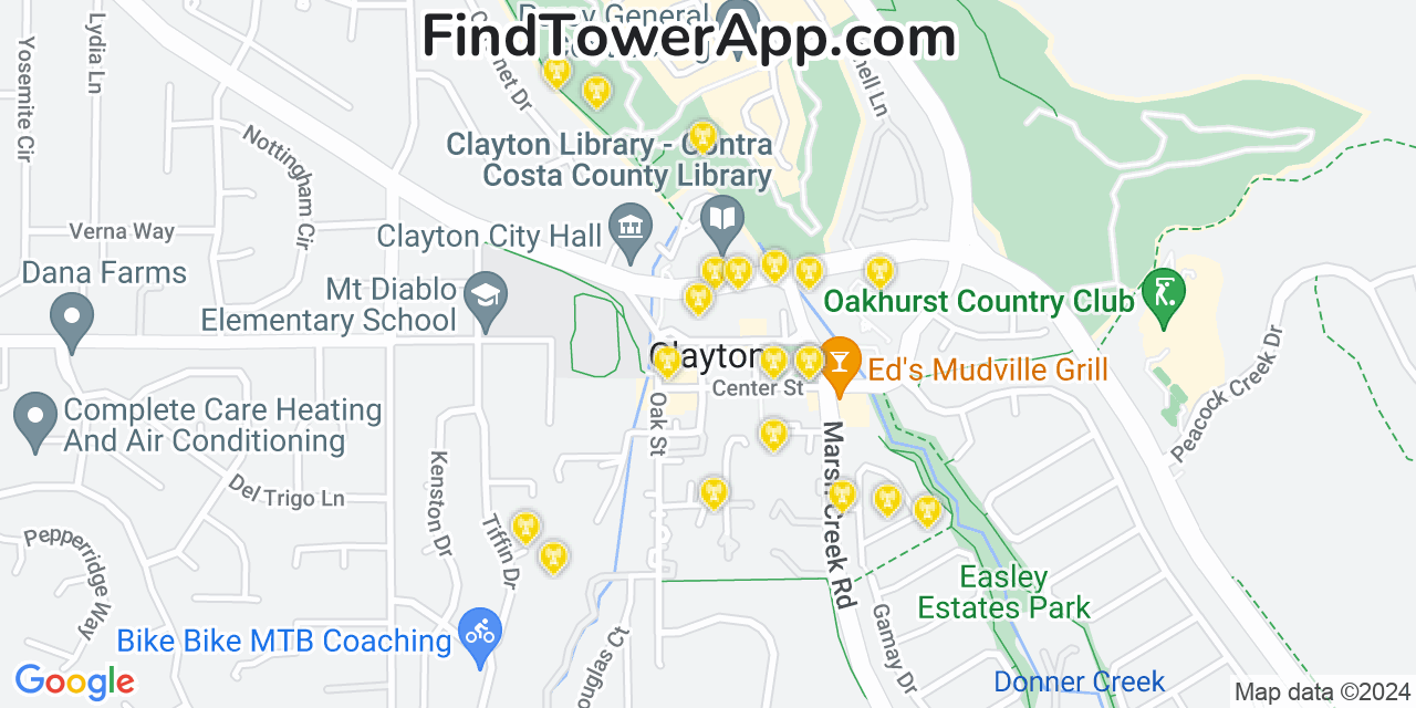 AT&T 4G/5G cell tower coverage map Clayton, California