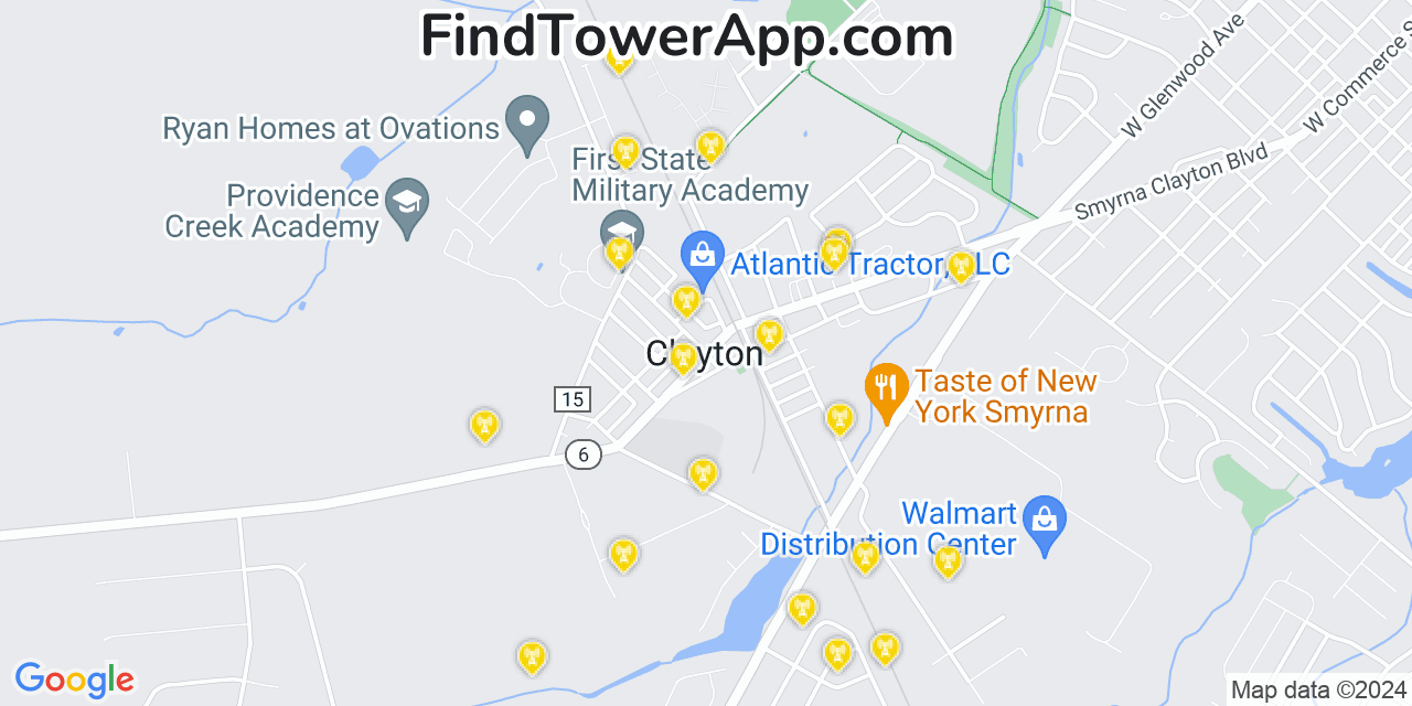 AT&T 4G/5G cell tower coverage map Clayton, Delaware