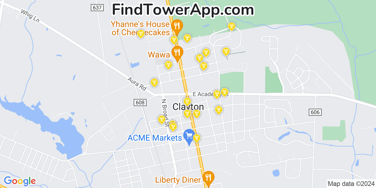 AT&T 4G/5G cell tower coverage map Clayton, New Jersey