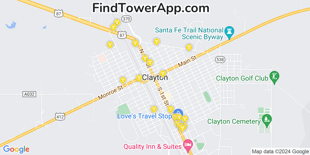 AT&T 4G/5G cell tower coverage map Clayton, New Mexico