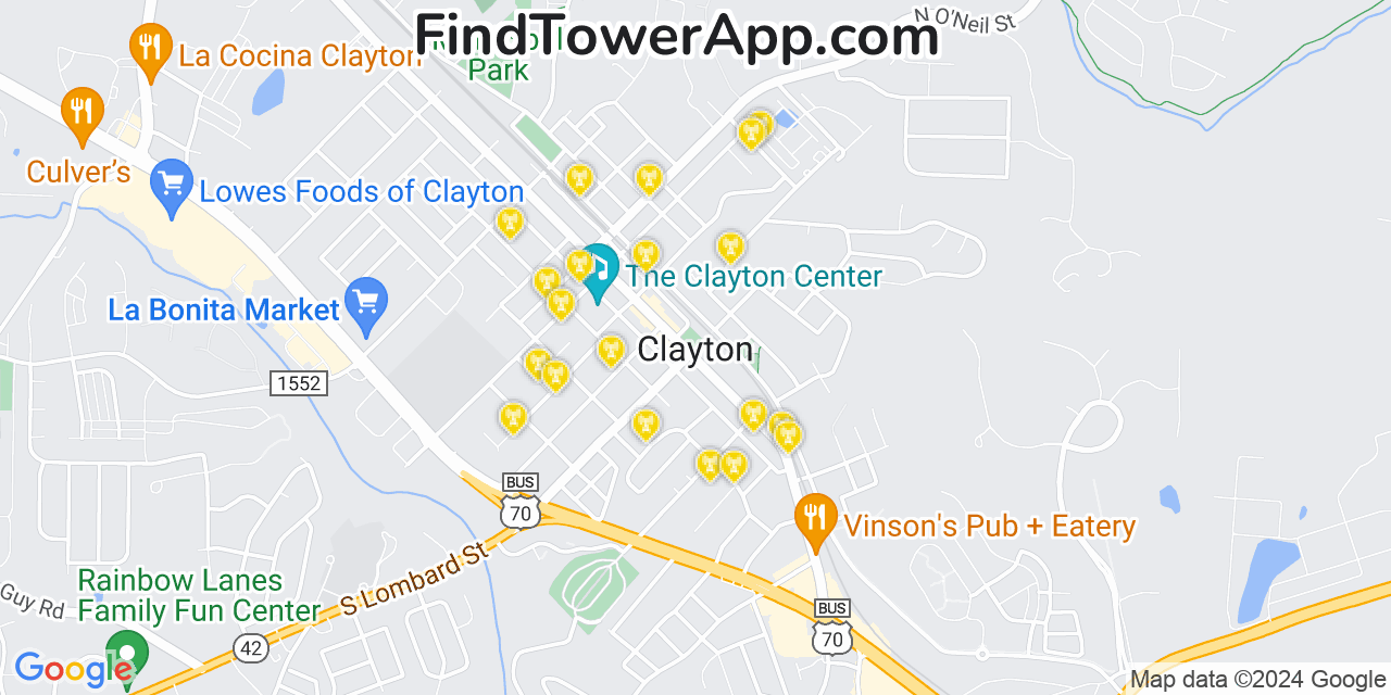 AT&T 4G/5G cell tower coverage map Clayton, North Carolina
