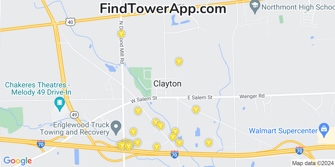 AT&T 4G/5G cell tower coverage map Clayton, Ohio