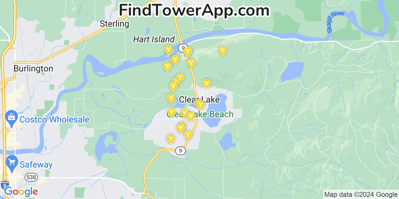 AT&T 4G/5G cell tower coverage map Clear Lake, Washington