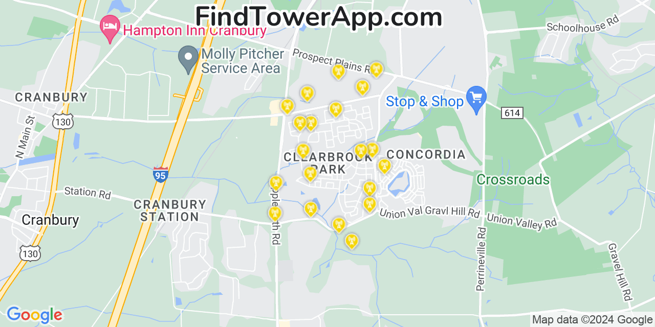AT&T 4G/5G cell tower coverage map Clearbrook Park, New Jersey