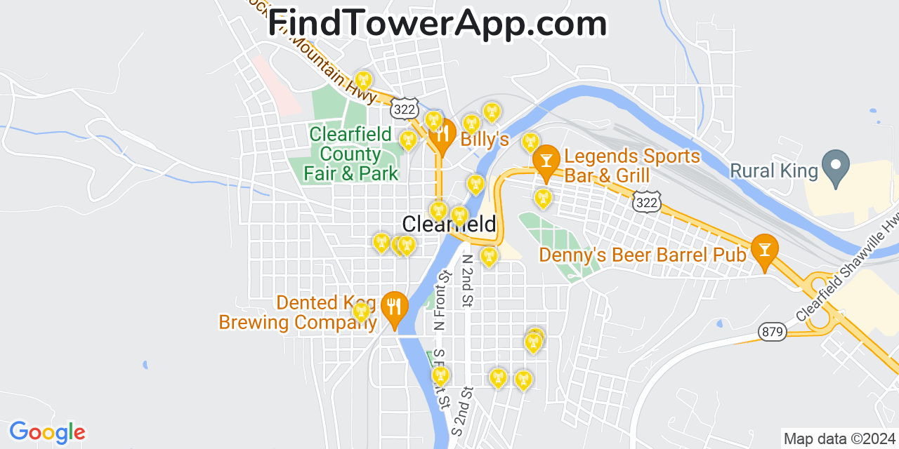 AT&T 4G/5G cell tower coverage map Clearfield, Pennsylvania