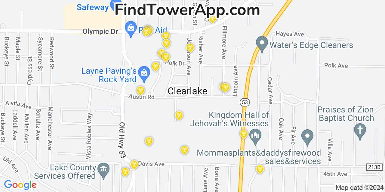 T-Mobile 4G/5G cell tower coverage map Clearlake, California