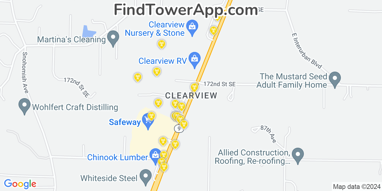AT&T 4G/5G cell tower coverage map Clearview, Washington