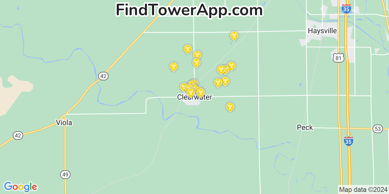 AT&T 4G/5G cell tower coverage map Clearwater, Kansas