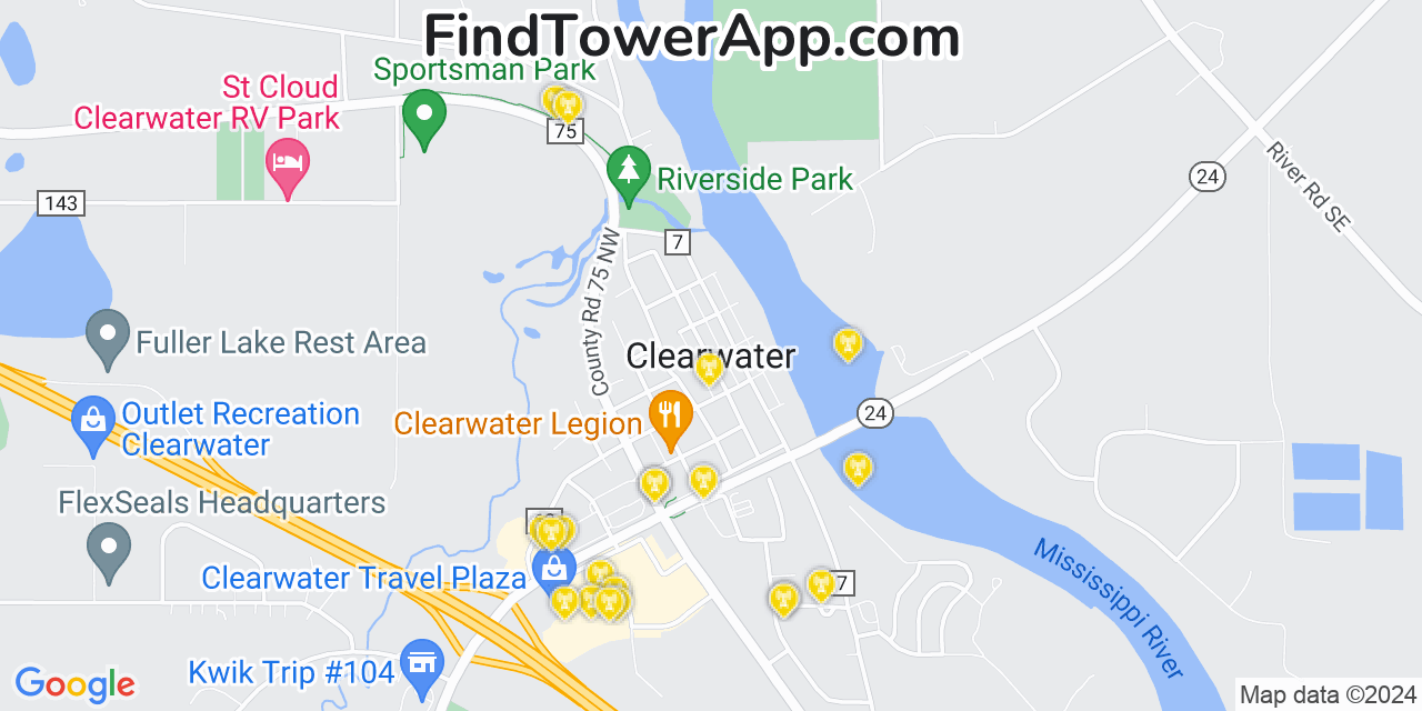 AT&T 4G/5G cell tower coverage map Clearwater, Minnesota