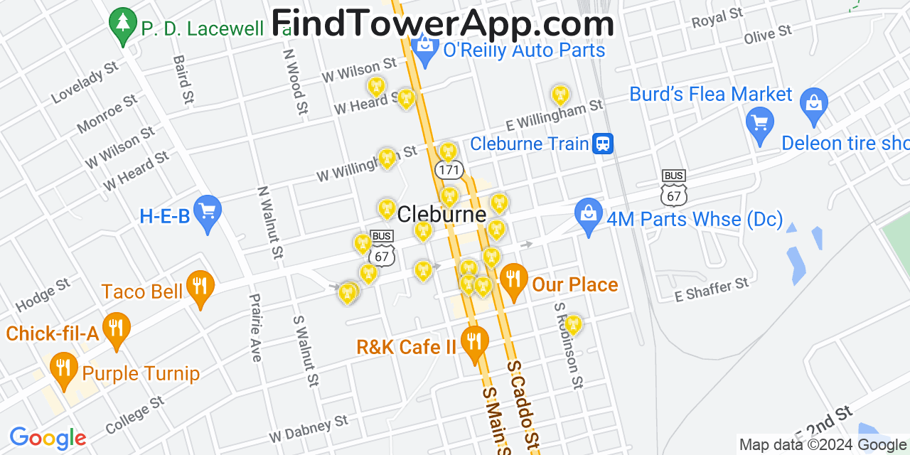 AT&T 4G/5G cell tower coverage map Cleburne, Texas