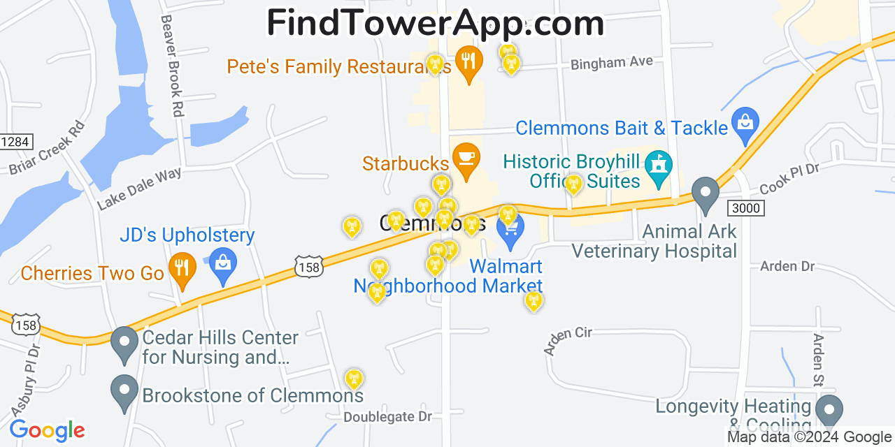 AT&T 4G/5G cell tower coverage map Clemmons, North Carolina
