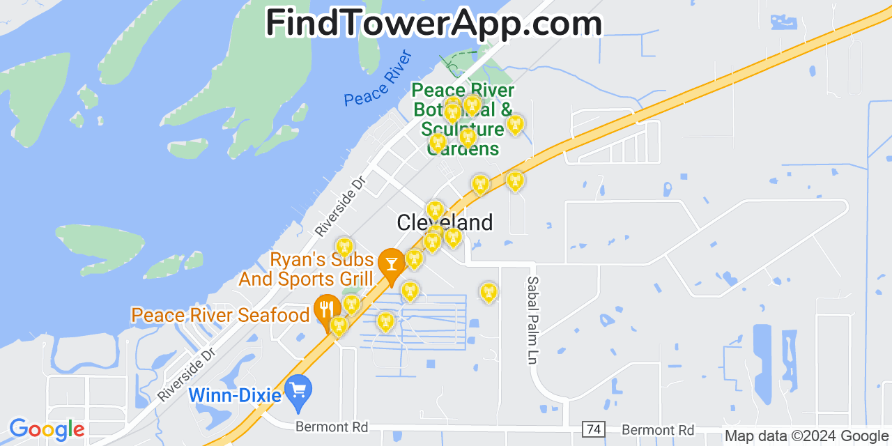 Verizon 4G/5G cell tower coverage map Cleveland, Florida