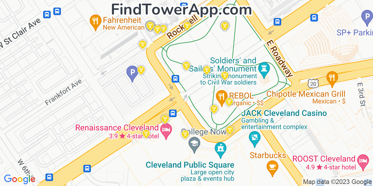 AT&T 4G/5G cell tower coverage map Cleveland, Ohio