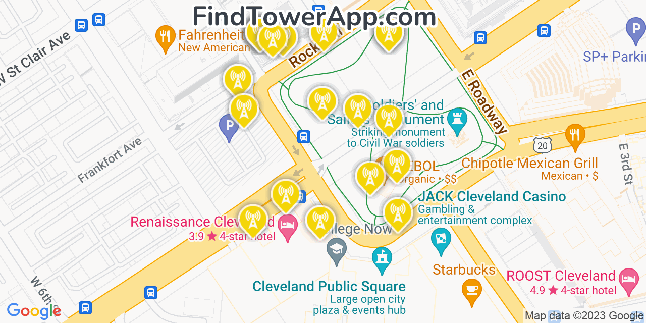 Verizon 4G/5G cell tower coverage map Cleveland, Ohio