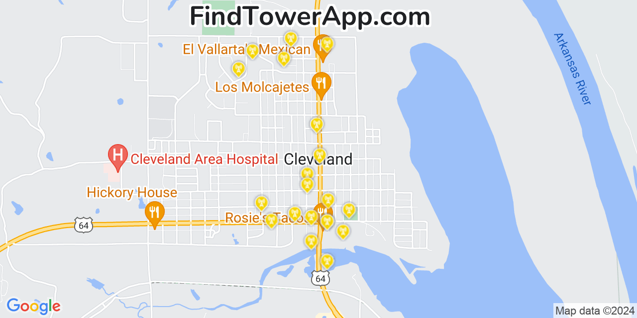 AT&T 4G/5G cell tower coverage map Cleveland, Oklahoma