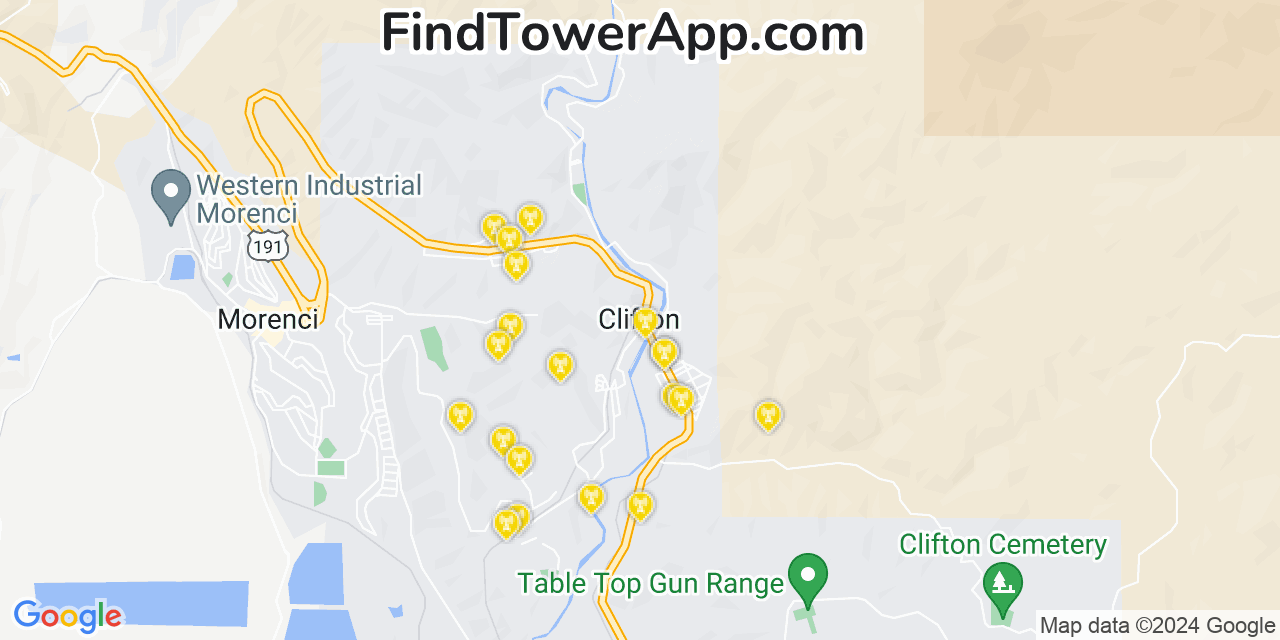 Verizon 4G/5G cell tower coverage map Clifton, Arizona