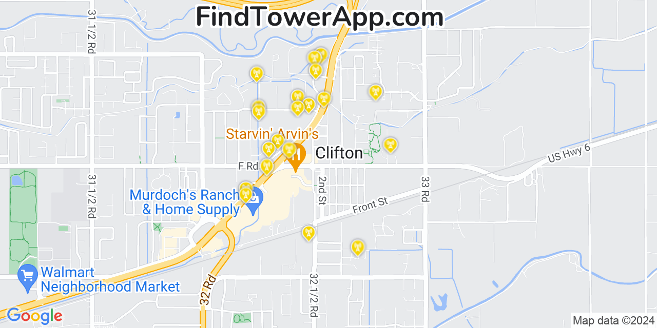AT&T 4G/5G cell tower coverage map Clifton, Colorado