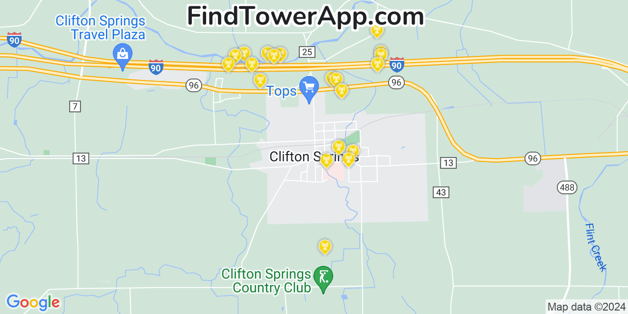 AT&T 4G/5G cell tower coverage map Clifton Springs, New York