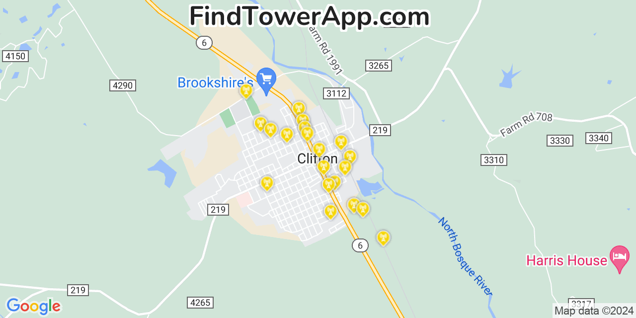 Verizon 4G/5G cell tower coverage map Clifton, Texas