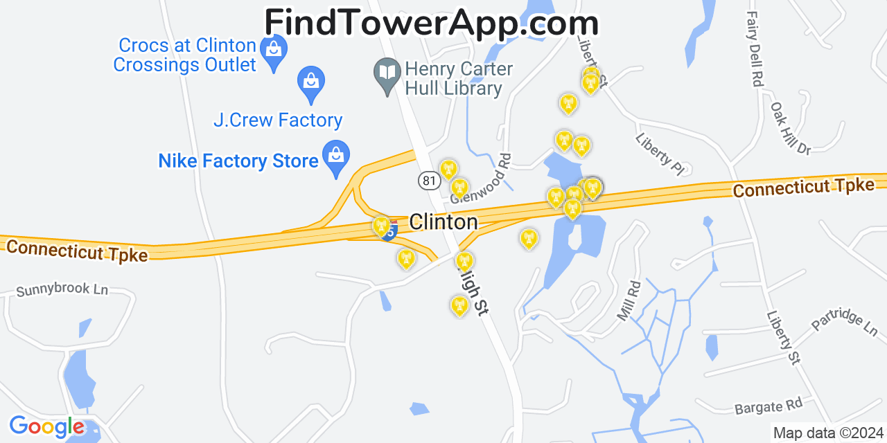 AT&T 4G/5G cell tower coverage map Clinton, Connecticut