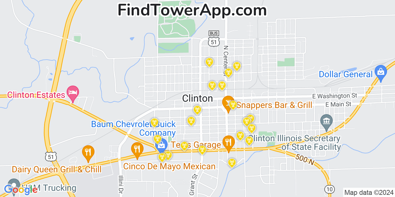 AT&T 4G/5G cell tower coverage map Clinton, Illinois