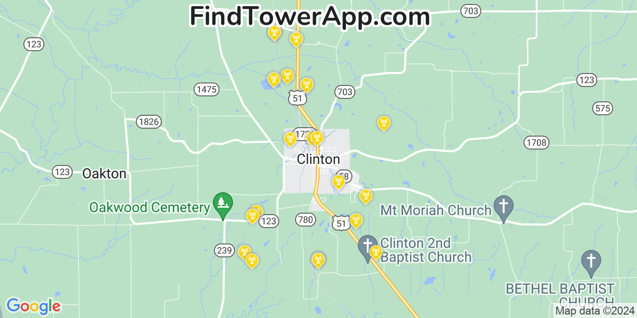 AT&T 4G/5G cell tower coverage map Clinton, Kentucky