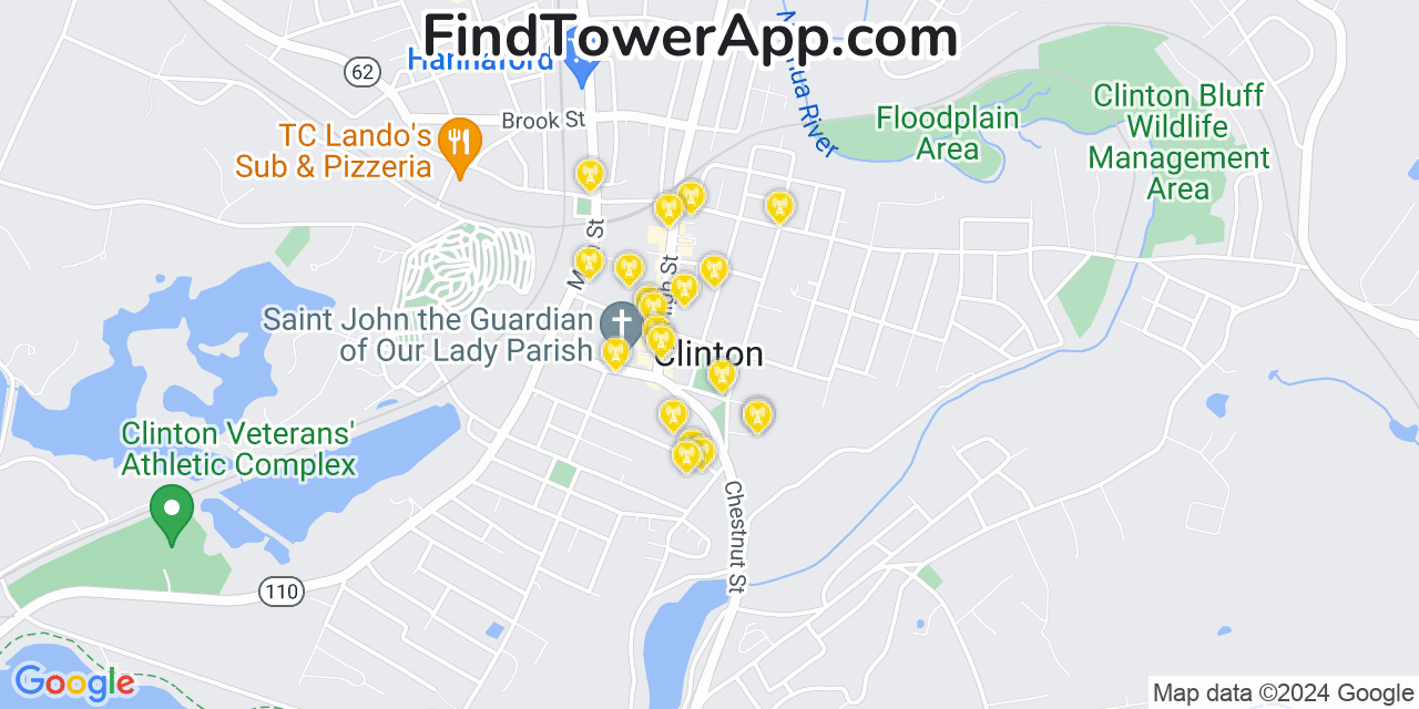 AT&T 4G/5G cell tower coverage map Clinton, Massachusetts