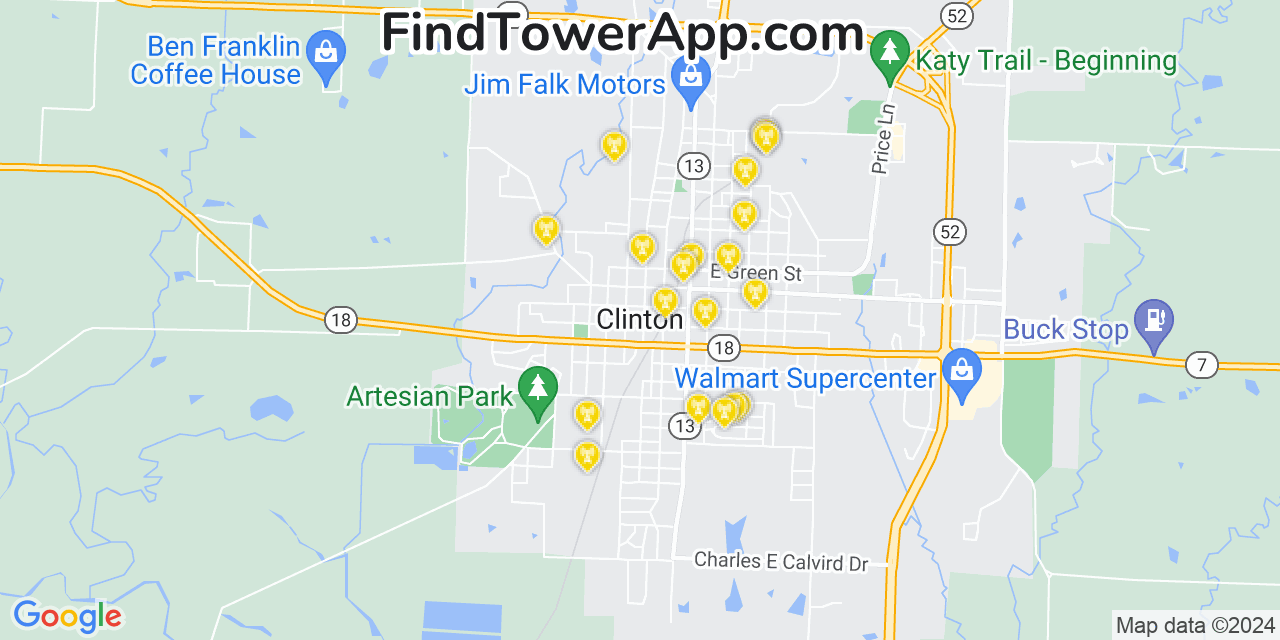 AT&T 4G/5G cell tower coverage map Clinton, Missouri