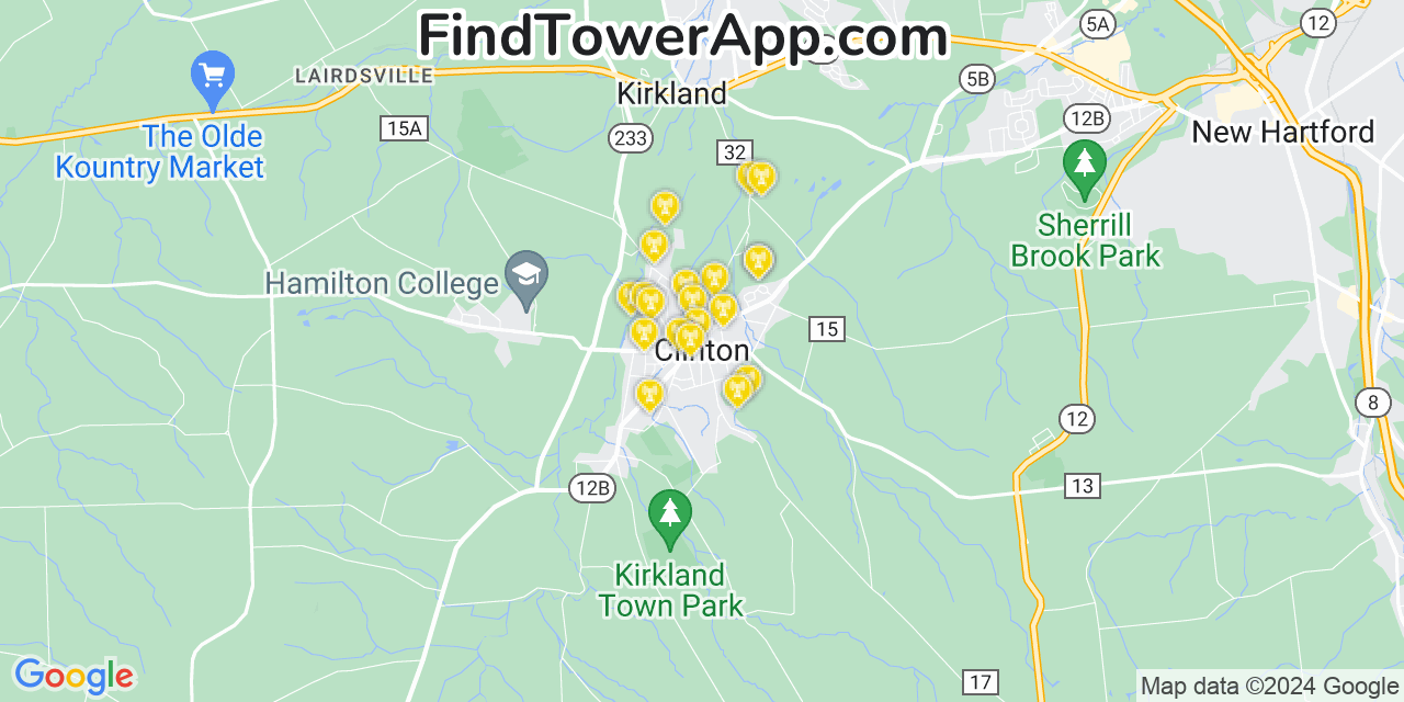 AT&T 4G/5G cell tower coverage map Clinton, New York