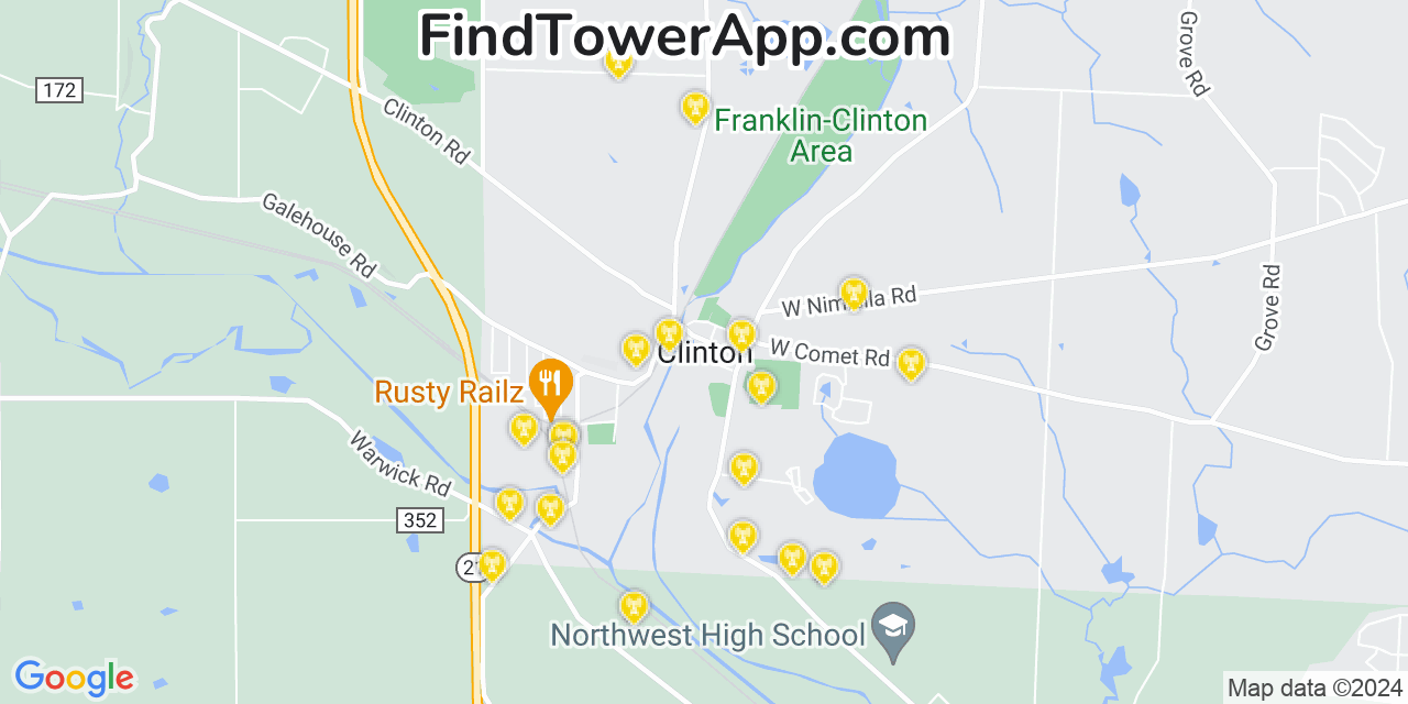 AT&T 4G/5G cell tower coverage map Clinton, Ohio