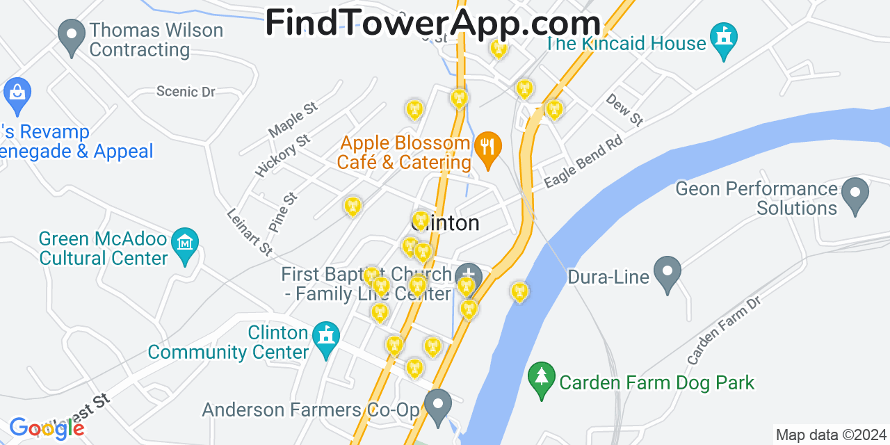 AT&T 4G/5G cell tower coverage map Clinton, Tennessee